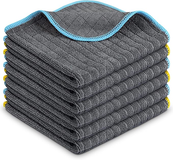 Airlab Microfiber Cleaning Cloth for Household Dust Rags for Cleaning All-Purpose Towels Streak Free Kitchen Dishes Reusable Pack of 6, 12" x 12"