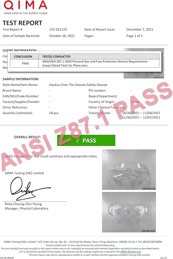 Aqulius Safety Glasses Over Eyeglasses - Shatter-Resistant Protective Eyewear - Anti-Fog & Scratch-Resistant Safety Glasses - Ergonomic Side Shields for Eye Protection - Pack of 3, Unisex