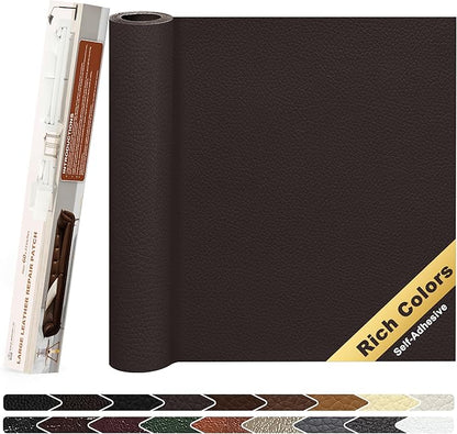 KING MOUNTAIN Leather Repair Patch,12 x 60 Inches self Adhesive Leather Repair Tape for Damaged Leather Furniture, Sofa Seating,Car Seats, Leather Goods（Dark Brown）