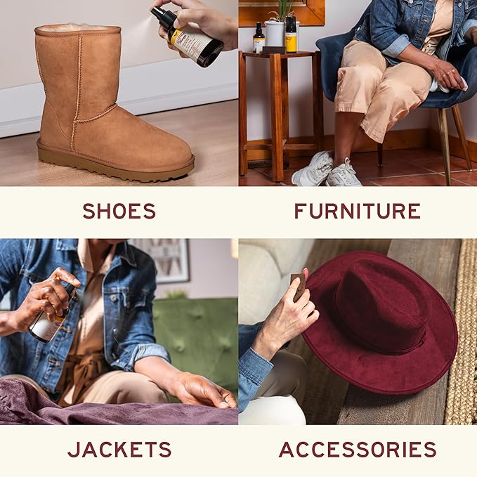 Leather Honey Suede Protector Spray: NonToxic, Non-aerosol Water and Stain Repellent. Protect Suede & Nubuck Shoes, Uggs, Boots, Furniture, Jackets, Bags & Apparel, 4oz