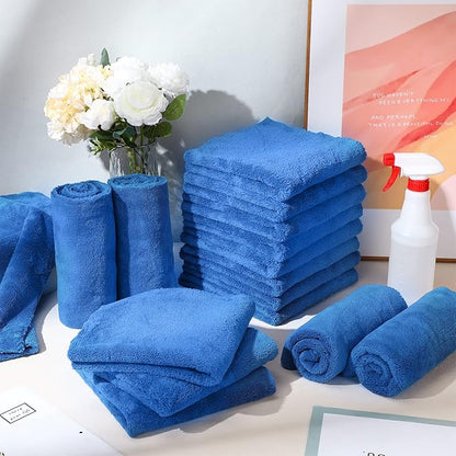 Shimeyao 20 Pcs 16 x 16 Inch Edgeless Microfiber Plush Towels for Cars Detailing Drying Wash Polishing Absorbent Cleaning Cloths, 500 GSM(Blue)