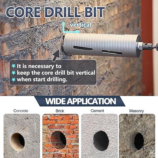 1-1/8 inch Diamond Dry Core Drill Bit, 10" Drilling Depth, 5/8"-11 Thread Core Drill Bit for Concrete Masonry Brick Block, Includes 3 Adapters SDS Plus, SDS Max and Hex (1-1/8 inch)