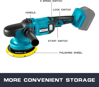 IRONFIST Cordless Car Polisher, 6inch Brushless Buffer Orbital Portable Polishing Waxer Machine with 6 speeds 750-6800RPM, Compatible with Makita 18V Batteries (Battery Not Included)