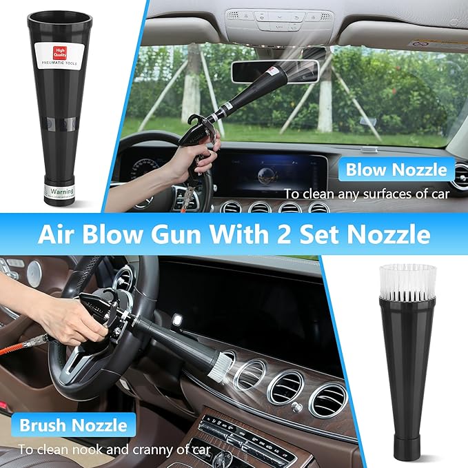 MYPIN Car Cleaning Gun, 6-9.2Bar/0.6Mpa-0.9Mpa, High Pressure Air Blow Gun with 2 Set Nozzle, Interior Car Cleaning for Vehicle Upholstery Carpet Seat