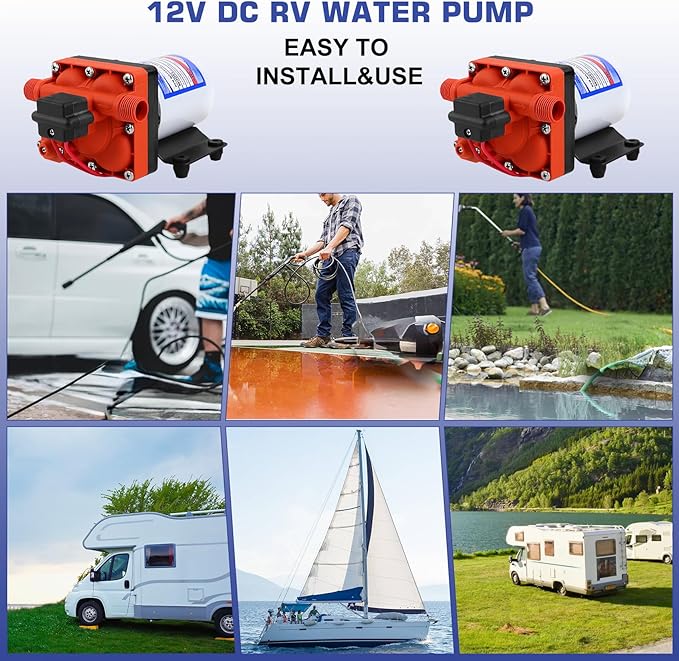 2088-554-144/2088-403-144 Fresh Water Pump,12 VDC,3.0 Gallons Per Minute,45 Psi,1/2MNPT Connection,Water Delivery Pump for RV or Marine Use,No Noise,Includes Detachable Filters