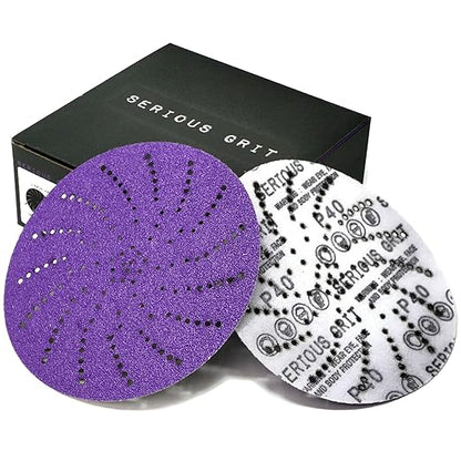 Serious Grit 6-Inch 40 Grit Ceramic Multi-Hole Hook & Loop Sanding Discs - Advanced Grain for Fast Cutting & Long Life - Film-Backed Universal Fit Sandpaper for 6-in Sanders - 25 Pack Box