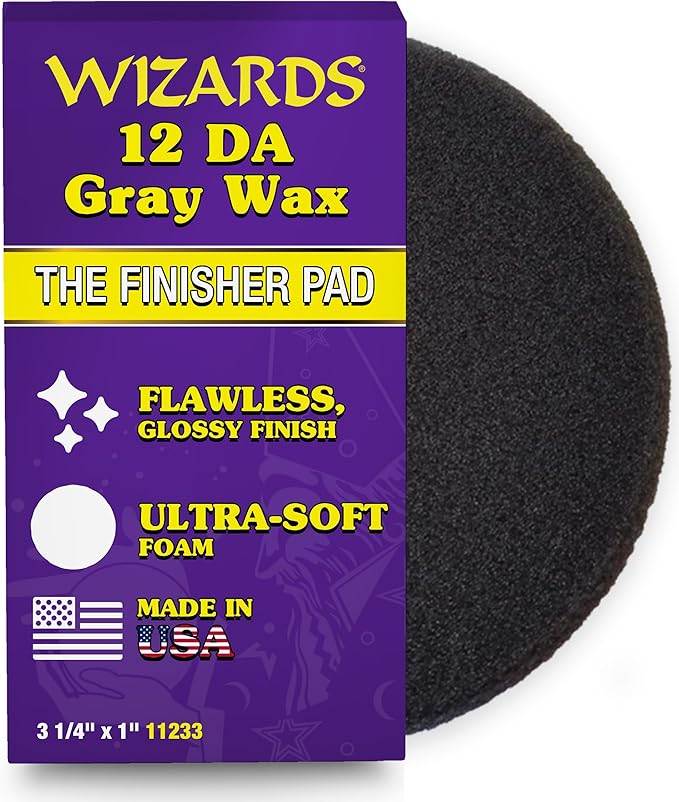 Wizards 12 DA Gray Wax and Finishing Pad - ‎12mm DA Polisher Gray Foam Finishing Pad for Waxing and Finishing - with Velcro Attachment - Auto Detailing Supplies for Beginners ‎- 3 1/4" x 1"