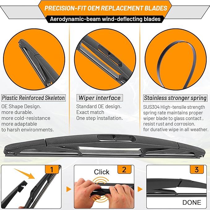 AUTOBOO 20+20 Windshield Wipers Blades for Ford Escape 2012 2011 2010 2009 2008 with 12 Rear Blade Original Equipment Replacement- I&L Pinch Tab (Pack of 3)