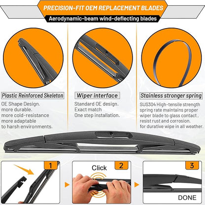 AUTOBOO 20+20 Windshield Wipers Blades for Ford Escape 2012 2011 2010 2009 2008 with 12 Rear Blade Original Equipment Replacement- I&L Pinch Tab (Pack of 3)