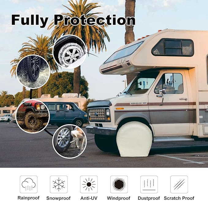 Explore Land Tire Covers 4 Pack - Tough Wheel Protector for Truck, SUV, Trailer, Camper, RV Universal Fits Tire Diameters 32-34.75 inches, White