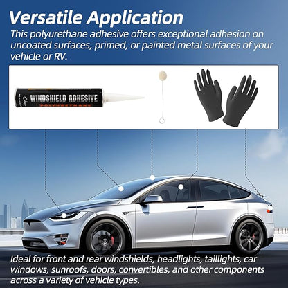 Calvana Urethane Windshield Adhesive 310ml, Automotive Polyurethane Sealant, Car Glass Chip & Crack Repair Kit with 1 Pair Gloves, Quick Curing, Weather Resistant, Black