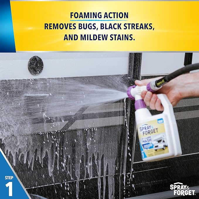 Spray & Forget RV & Camper Wash and Wax Combo, Includes RV & Camper Wash (1 Quart) and RV & Camper Wax (1 Quart) with Convenient, Ready-to-Use Hose End Adapters