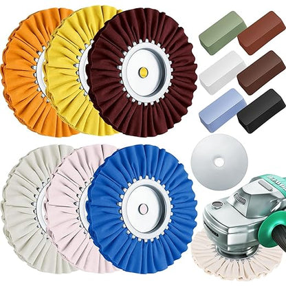 Amylove 8 Inch Airway Buffing Wheels Aluminum Wheel Polishing Kit in Diameter 5/8 Inch Arbor Hole, Polishing Compound and Metal Polish Kit for Angle Grinder(Vibrant Color,12 Pcs)