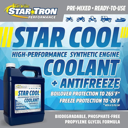 Star Tron Star-Cool Premium Synthetic PG Engine Coolant + Antifreeze - Propylene Glycol for Engines, Motorcycles, Snowmobiles & Marine - 1 GAL (033200)