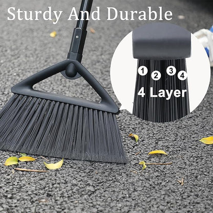 3PCS Heavy Duty Angle Broom, Long Pole Brooms for Indoor, Outdoor Sweeping, Kitchen to Courtyard, Black