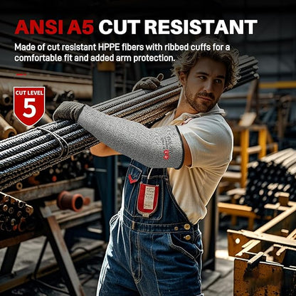 GOL-SIV Arm Protectors For Thin Skin And Bruising, Cut Resistant Sleeves For Men Women, A5 Level Farmer Sleeve For Gardening (Black & Grey, 2pairs, 11.8 In)