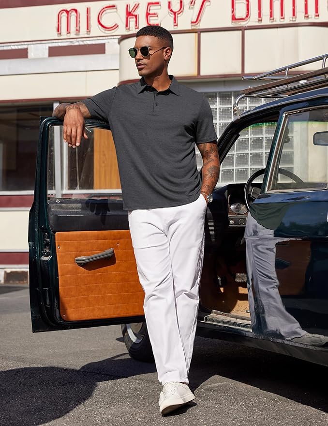 COOFANDY Mens Polo Shirts Short Sleeve Casual Summer Polo Tee Classic Collared Golf Stylish Tops