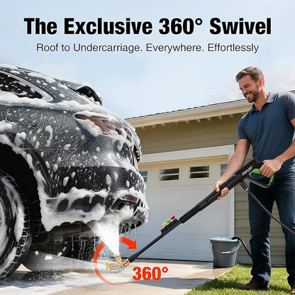 Pressure Washer, 2025 Upgraded 1500W Power Washer with No-Bend 360° Nozzle, Foam Cannon & 4-Nozzle Set, Portable Pressure Washer Cleaning Machine for Cars & Undercarriage Cleaning Driveways