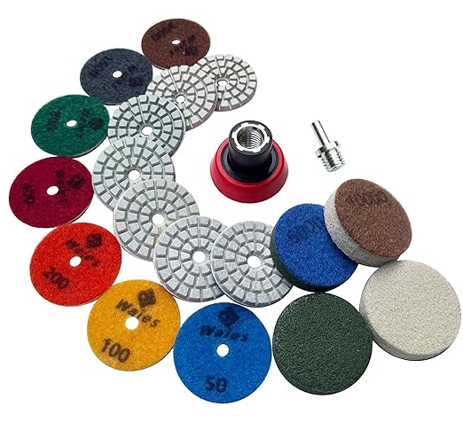 Waies 11 PCS 2 Inch Diamond Polishing Pads Kit Wet/Dry 50-10000 Grit for Concrete Stone Edge Granite Tile Marble Rock Countertop Quartz for Drill Grinder Polisher