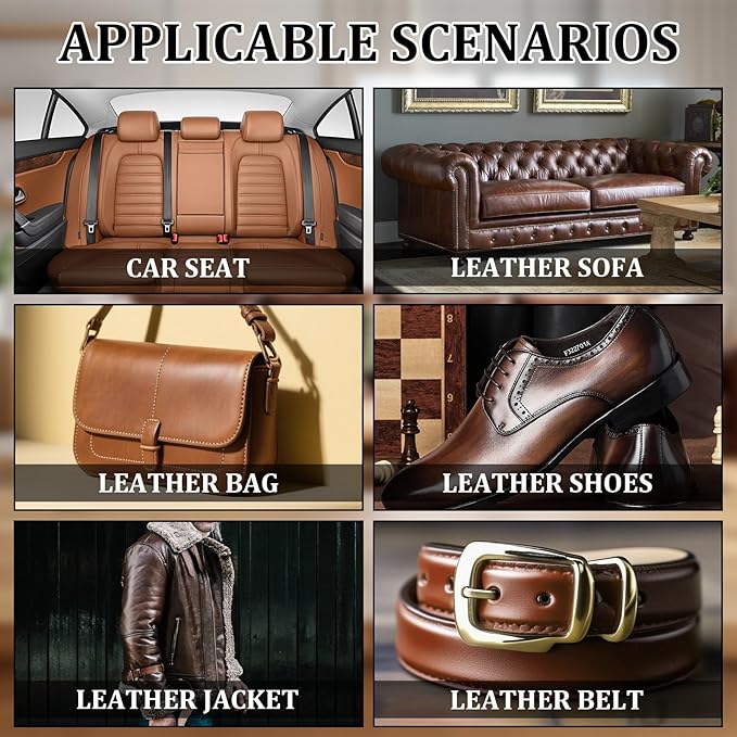 SIHOOPE Car Leather Repair Kit for Furniture, Vinyl Repair Kit for Car Interiors Seat, Leather Filler, Fixes Tears, Holes, Scratches and Peeling, Restores Faux, Artificial, and Genuine Leather (Brown)
