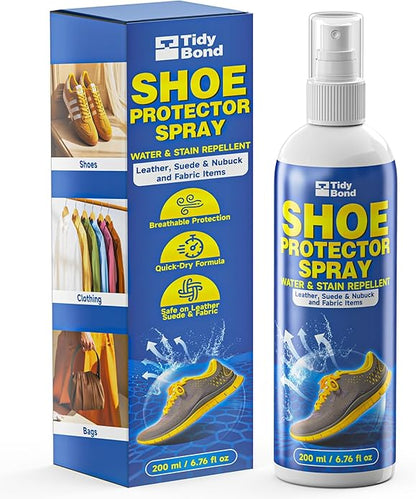 Tidybond Shoe Protector Spray 6.76 fl oz – Waterproof & Stain Repellent for Sneakers, Boots, Leather, Suede, Canvas & Fabric – Long-Lasting Shoe Waterproofing Spray