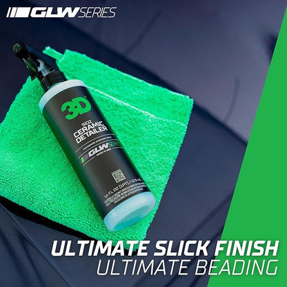 3D Ceramic Detailer, GLW Series | Hyper Gloss Finish | SiO2 Peak Hydrophobic Top Coat | Extends Life of Waxes, Sealants, Coatings | DIY Car Detailing Spray | 64 oz