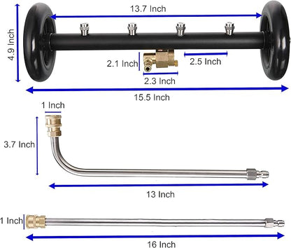 Tool Daily Dual-Function Undercarriage Cleaner,Surface Cleaner for Pressure Washer, 16 Inch, Underbody Car Wash Water Broom with 3 Pieces Extension Wand, 4000 PSI