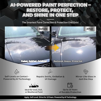 Diamond AI Coating – Graphene Liquid Self-Leveling Techology | Repairs & Protects | Last for 10 Years | High-Gloss Shine | Hydrophobic & Scratch-Resistant | for Car Paint, Headlights ONLY