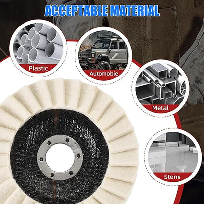 Wool Flap Buffing Wheel Pad Wool Polishing Wheel Felt Polishing Flap Discs 5 inch for Angle Grinder, Stainless Steel, Marble, Stone, Furniture, Car Wax for Surface Finishing and Restoration 6pcs