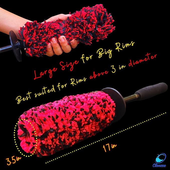 Large Microfiber Wheel Brush for SUVs, RVs & Trucks | Soft Non-Metallic Rim Cleaner Brush with Premium Microfiber Wool | Non-Metallic Wheel Cleaner Brush for Large Size Rim