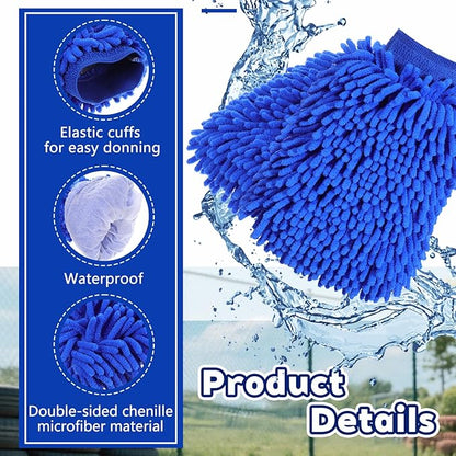 16 Pcs Microfiber Car Wash Mitts, Scratch Free Chenille Microfiber Wash Mitt Double Sided Ultra Absorbent Car Sponge Glove for Cars Wheel Trucks Home Cleaning(7.5'' x 10.2'')