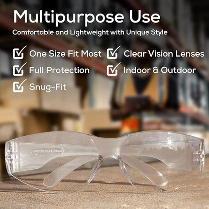 BISON LIFE Safety Glasses - Scratch Resistant Wrap Around Eyewear, Polycarbonate ANSI Z87.1 Impact Resistant Lens