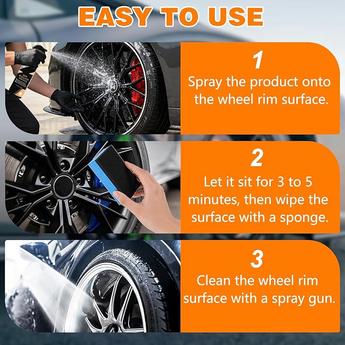 NUOKOU Rim & Wheel Cleaner Spray, Iron Rust & DUST Remover, Purple Color Changing Iron Remover, Rust for Most Wheel
