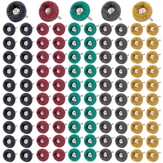 100 PCS Abrasive Buffing Wheels,1 inch Polishing Wheel Set for Proxxon Dremel Rotary Tool Accessory-1/8 Shank