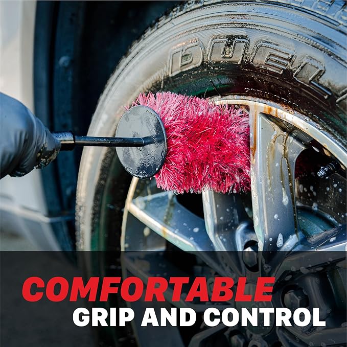 Maxshine 6” Universal Bristle Wheel & Rim Brush | Short PP Handle with Soft Durable Bristles | Quick, Safe & Cleaning Tool for Wheels, Rims, Exhausts & Engine Bays | Detailing for Cars, Trucks & SUVs
