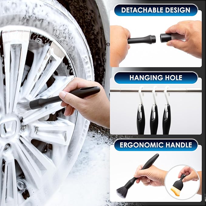 Car Detailing Brush Kit Exterior & Interior Car Cleaner Brush Set | Car Cleaning Kit | Car Accessories | Interior Car Cleaner | Travel Essentials | Black | 5PCS - Japan Import