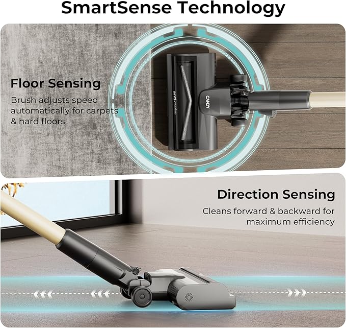 Candy Cordless Stick Vacuum Cleaner, 250AW Powerful Suction, 100min Runtime, Flexi-Fold Tube, SmartSense Tech, LED Headlights, Pet Hair Pickup, Pet & Crevice Tools, for Hard Floor & Carpet, CVS60