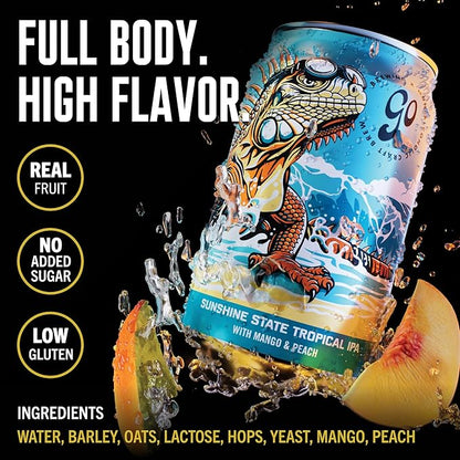 Go Brewing - Sunshine State Tropical IPA - Non-Alcoholic Craft Beer - Small Batch, Low-Calorie Brew - Mango and Peach Flavor Profile - Bold and Smooth Finish - Ideal for Any Occasion (12 Oz, 12 Cans)