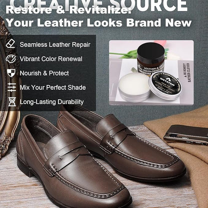 8.5 OZ Leather Recoloring Balm with 100ML Leather Conditioner - Medium Brown Leather Repair Kit for Furniture, Leather Dye, Recolor, Renew, Repair & Restore Aged, Faded, Cracked, Peeling and Scuffed