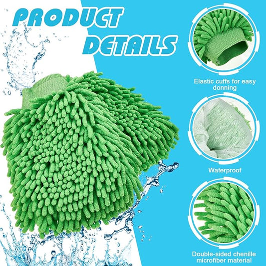 Toulite 16 Pcs Car Wash Mitt Chenille Microfiber Wash Mitt Double Sided Glove Cleaning Drying Mitts (5.91 x 9.06 Inch,Bright Colors)