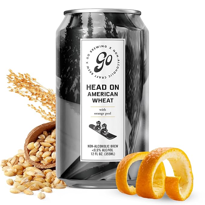 Go Brewing Non-Alcoholic Head On American Wheat Brew - Low Calorie - Non-Alcoholic Brew, Crafted in Small Batches, 12 Fl Oz Cans, 12-Pack