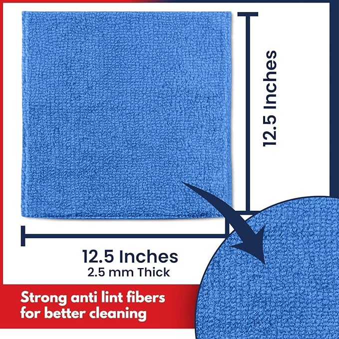 USANOOKS Microfiber Cleaning Cloth - 1200 Washes, Ultra Absorbent Towels Grip Root Weave Grime - 24pack - Blue