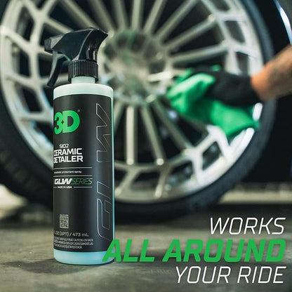 3D Ceramic Detailer, GLW Series | Hyper Gloss Finish | SiO2 Peak Hydrophobic Top Coat | Extends Life of Waxes, Sealants, Coatings | DIY Car Detailing Spray | 64 oz