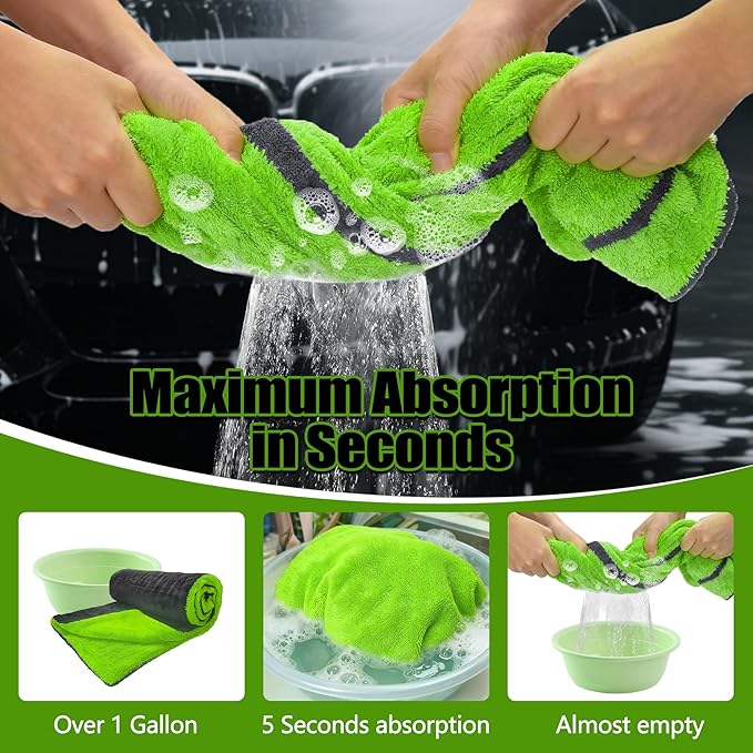 1400GSM Car Drying Towel(48" x 24"),Microfiber Towels for Cars Detailing -Absorbs 9lbs of Water, Ultra-Absorbent, Streak-Free, Scratch-Free, No Water Spots, Double-Twist Pile & Edgeless