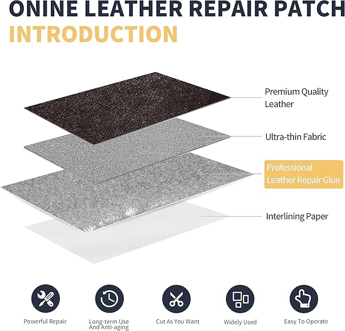 ONine Leather Repair Patch，Leather Repair Tape, 3 x 60 inches Leather Repair Patch for Furniture,Vinyl Repair kit，Leather Couch Patch，for Sofas,Furniture,car Seats,Chairs(Black Brown)
