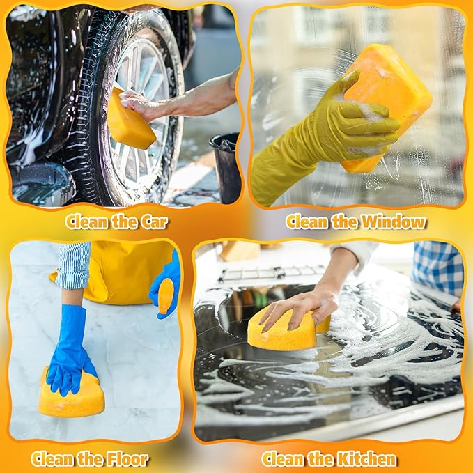 Tioncy 60 Pcs Large Sponges Bulk 7.5 x 5.5 x 1.9 Inch Grouting Car Wash Foam Cleaning and Washing Sponge Commercial Foam Large All Purpose for Cleaning Dishes Car Tile Bike (Yellow)