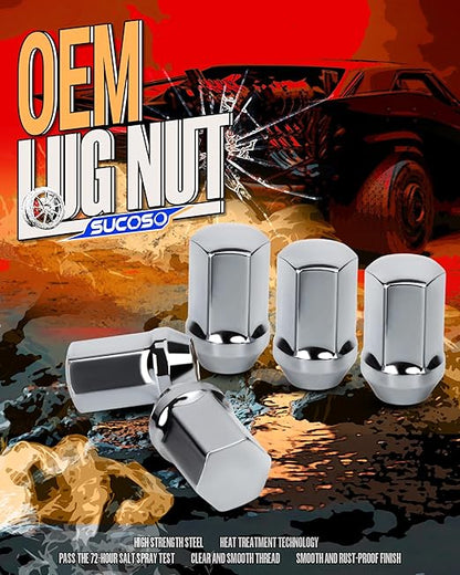 32pcs 14x1.5 OEM Lug Nuts Replacement 2008-2024 Chevy Silverado GMC Sierra 2500 3500, M14-1.5 One-Piece Design Chrome Large Acorn Seat Wheel LugNuts 1.75" Height 7/8" Hex GM Part No 611-236 9596070