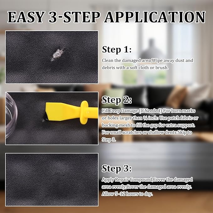 SIHOOPE Car Leather Repair Kit for Furniture, Vinyl Repair Kit for Car Interiors Seat, Leather Filler, Fixes Tears, Holes, Scratches and Peeling, Restores Faux, Artificial, and Genuine Leather (Black)