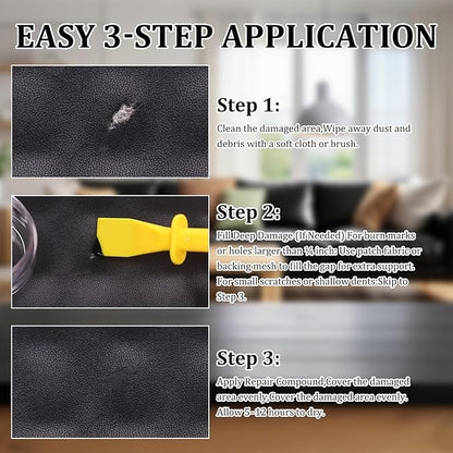 SIHOOPE Car Leather Repair Kit for Furniture, Vinyl Repair Kit for Car Interiors Seat, Leather Filler, Fixes Tears, Holes, Scratches and Peeling, Restores Faux, Artificial, and Genuine Leather (Black)