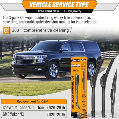 AUTOBOO 22"+22" Windshield Wipers Blades Replacement for Chevrolet Chevy Tahoe Suburban GMC Yukon XL 2015-2020 with 13 Inch Rear Wiper Blade -Original Factory Quality (Pack of 3)